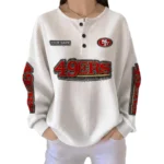 San Francisco 49ers Women’s Waffle Knit Button Front Long Sleeve Shirt Personalize Name