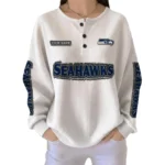 Seattle Seahawks Women’s Waffle Knit Button Front Long Sleeve Shirt Personalize Name