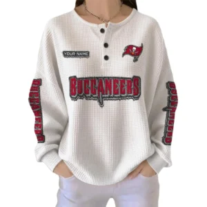 Tampa Bay Buccaneers Women’s Waffle Knit Button Front Long Sleeve Shirt Personalize Name