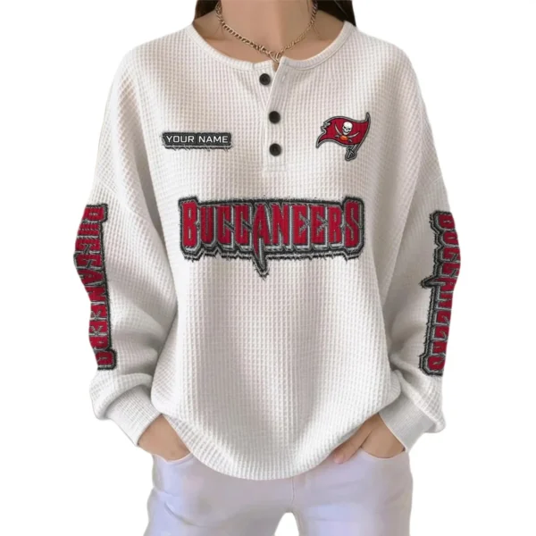 Tampa Bay Buccaneers Women’s Waffle Knit Button Front Long Sleeve Shirt Personalize Name