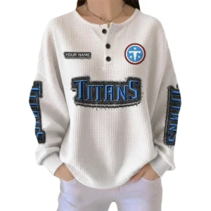 Tennessee Titans Women’s Waffle Knit Button Front Long Sleeve Shirt Personalize Name