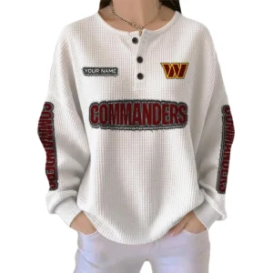 Washington Commanders Women’s Waffle Knit Button Front Long Sleeve Shirt Personalize Name