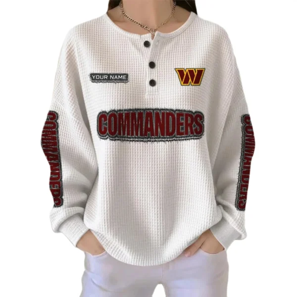 Washington Commanders Women’s Waffle Knit Button Front Long Sleeve Shirt Personalize Name
