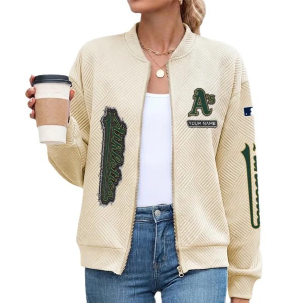 Athletics Women’s Textured Bomber Jacket Stand Collar Full Zip Outerwear Personalize Name
