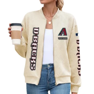 Arizona Diamondbacks Women’s Textured Bomber Jacket Stand Collar Full Zip Outerwear Personalize Name