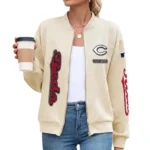 Cincinnati Reds Women’s Textured Bomber Jacket Stand Collar Full Zip Outerwear Personalize Name