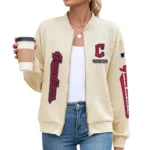 Cleveland Guardians Women’s Textured Bomber Jacket Stand Collar Full Zip Outerwear Personalize Name