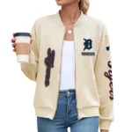 Detroit Tigers Women’s Textured Bomber Jacket Stand Collar Full Zip Outerwear Personalize Name
