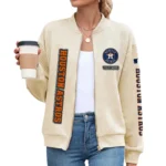 Houston Astros Women’s Textured Bomber Jacket Stand Collar Full Zip Outerwear Personalize Name
