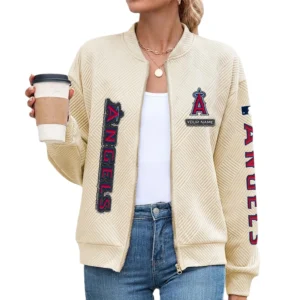 Los Angeles Angels Women’s Textured Bomber Jacket Stand Collar Full Zip Outerwear Personalize Name