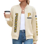 Pittsburgh Pirates Women’s Textured Bomber Jacket Stand Collar Full Zip Outerwear Personalize Name