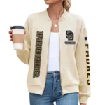 San Diego Padres Women’s Textured Bomber Jacket Stand Collar Full Zip Outerwear Personalize Name