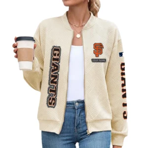 San Francisco Giants Women’s Textured Bomber Jacket Stand Collar Full Zip Outerwear Personalize Name