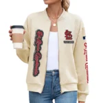 St. Louis Cardinals Women’s Textured Bomber Jacket Stand Collar Full Zip Outerwear Personalize Name