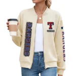 Texas Rangers Women’s Textured Bomber Jacket Stand Collar Full Zip Outerwear Personalize Name