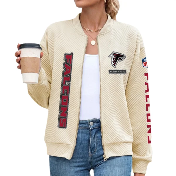 Atlanta Falcons Women’s Textured Bomber Jacket Stand Collar Full Zip Outerwear Personalize Name