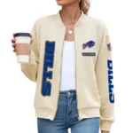 Buffalo Bills Women’s Textured Bomber Jacket Stand Collar Full Zip Outerwear Personalize Name