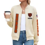 Chicago Bears Women’s Textured Bomber Jacket Stand Collar Full Zip Outerwear Personalize Name