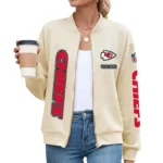 Kansas City Chiefs Women’s Textured Bomber Jacket Stand Collar Full Zip Outerwear Personalize Name