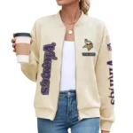 Minnesota Vikings Women’s Textured Bomber Jacket Stand Collar Full Zip Outerwear Personalize Name