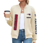 New England Patriots Women’s Textured Bomber Jacket Stand Collar Full Zip Outerwear Personalize Name