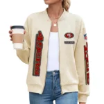 San Francisco 49ers Women’s Textured Bomber Jacket Stand Collar Full Zip Outerwear Personalize Name