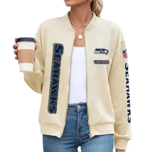 Seattle Seahawks Women’s Textured Bomber Jacket Stand Collar Full Zip Outerwear Personalize Name