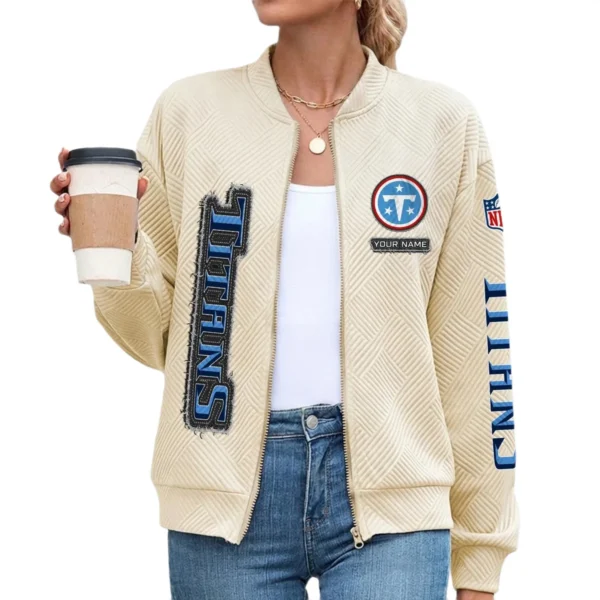 Tennessee Titans Women’s Textured Bomber Jacket Stand Collar Full Zip Outerwear Personalize Name
