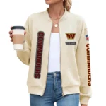 Washington Commanders Women’s Textured Bomber Jacket Stand Collar Full Zip Outerwear Personalize Name