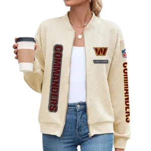 Washington Commanders Women’s Textured Bomber Jacket Stand Collar Full Zip Outerwear Personalize Name