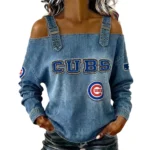 Chicago Cubs Women's Off-Shoulder Long Sleeve Top Shoulder Straps