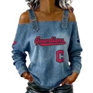 Cleveland Guardians Women's Off-Shoulder Long Sleeve Top Shoulder Straps