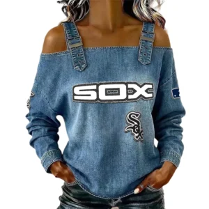 Chicago White Sox Women's Off-Shoulder Long Sleeve Top Shoulder Straps