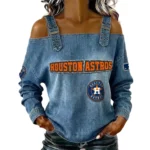 Houston Astros Women's Off-Shoulder Long Sleeve Top Shoulder Straps