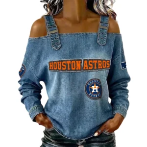 Houston Astros Women's Off-Shoulder Long Sleeve Top Shoulder Straps