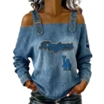 Los Angeles Dodgers Women's Off-Shoulder Long Sleeve Top Shoulder Straps