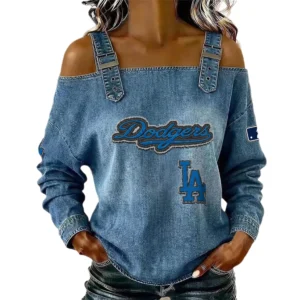 Los Angeles Dodgers Women's Off-Shoulder Long Sleeve Top Shoulder Straps
