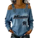 Miami Marlins Women's Off-Shoulder Long Sleeve Top Shoulder Straps