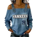 New York Yankees Women's Off-Shoulder Long Sleeve Top Shoulder Straps