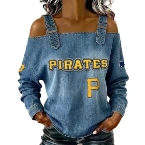 Pittsburgh Pirates Women's Off-Shoulder Long Sleeve Top Shoulder Straps