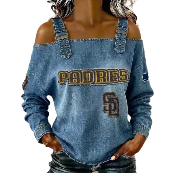 San Diego Padres Women's Off-Shoulder Long Sleeve Top Shoulder Straps
