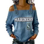 Seattle Mariners Women's Off-Shoulder Long Sleeve Top Shoulder Straps