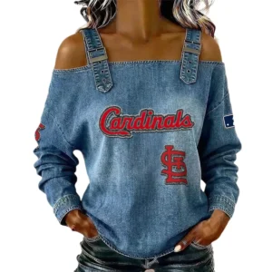 St. Louis Cardinals Women's Off-Shoulder Long Sleeve Top Shoulder Straps