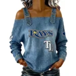 Tampa Bay Rays Women's Off-Shoulder Long Sleeve Top Shoulder Straps