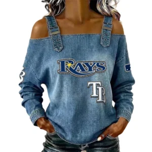 Tampa Bay Rays Women's Off-Shoulder Long Sleeve Top Shoulder Straps