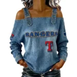 Texas Rangers Women's Off-Shoulder Long Sleeve Top Shoulder Straps