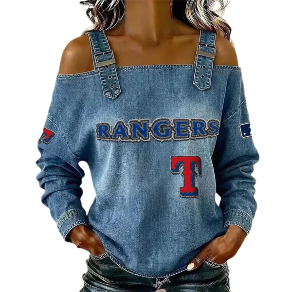 Texas Rangers Women's Off-Shoulder Long Sleeve Top Shoulder Straps