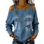 Toronto Blue Jays Women's Off-Shoulder Long Sleeve Top Shoulder Straps