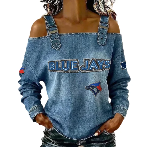 Toronto Blue Jays Women's Off-Shoulder Long Sleeve Top Shoulder Straps
