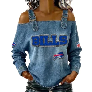 Buffalo Bills Women's Off-Shoulder Long Sleeve Top with Shoulder Straps